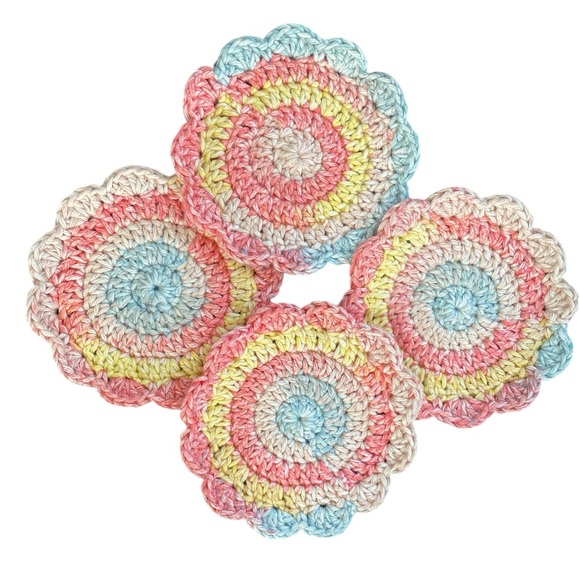 Handcrafted Crochet Coasters set of 4 Pastel colors - Picture 3 of 3